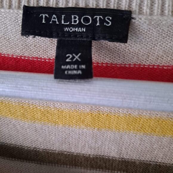 Talbots Womens Beige Multicolored Stripe Contrasting Sleeve Sweater - Size 2X - Picture 13 of 13